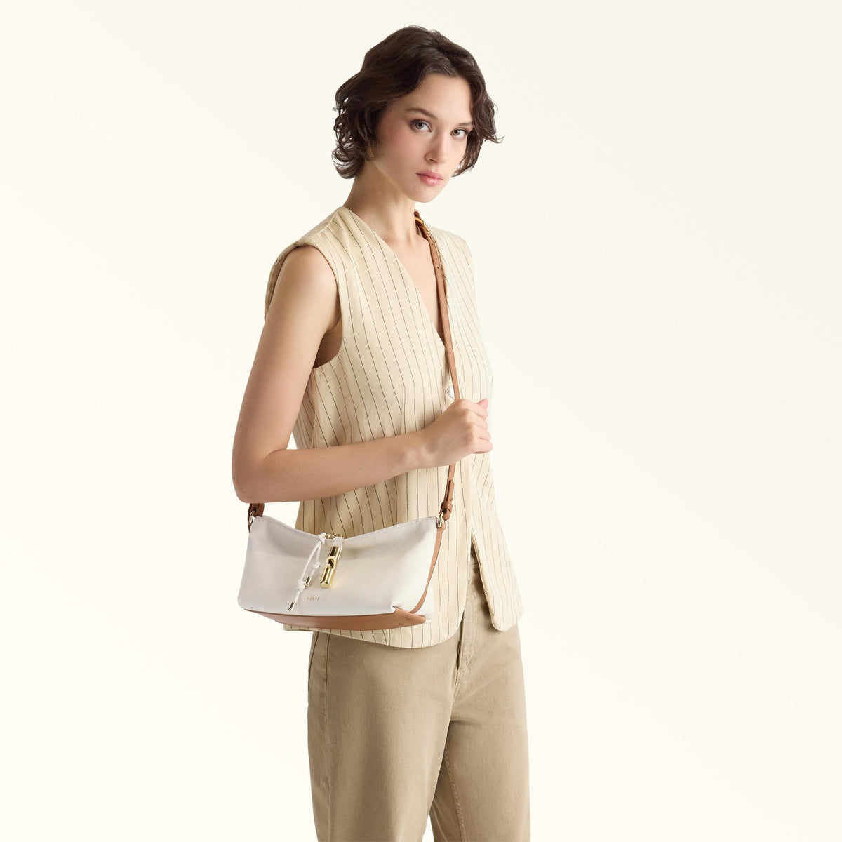 Furla Debby Shoulder Bag Panna+Brandy - Furla