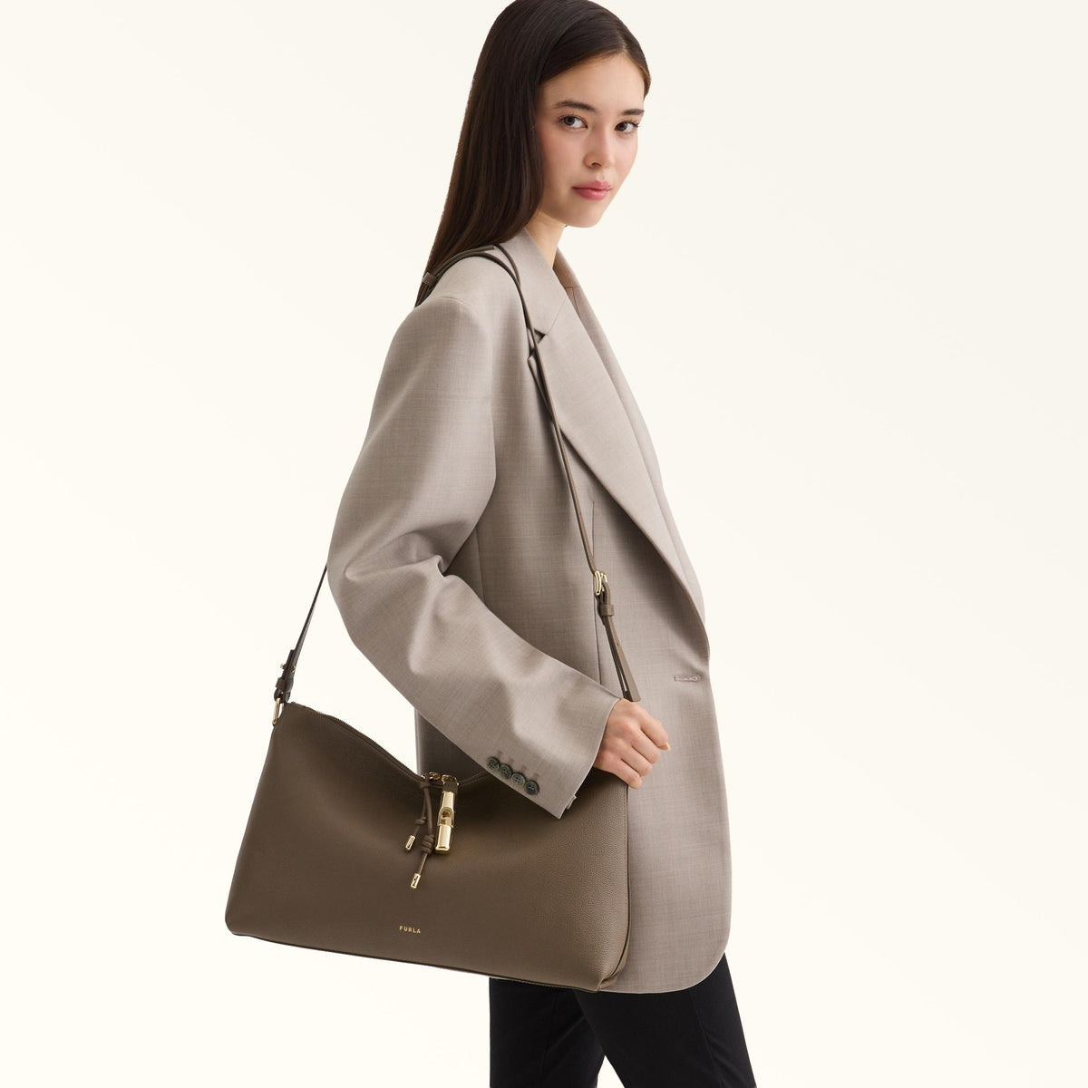 Furla Debby Shoulder Bag M Muddy Gray - Furla
