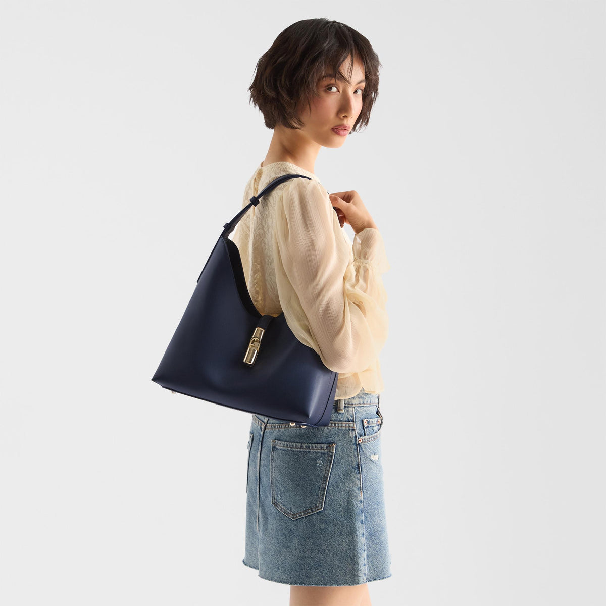 Furla Goccia Shoulder Bag M Ink Blue - Furla